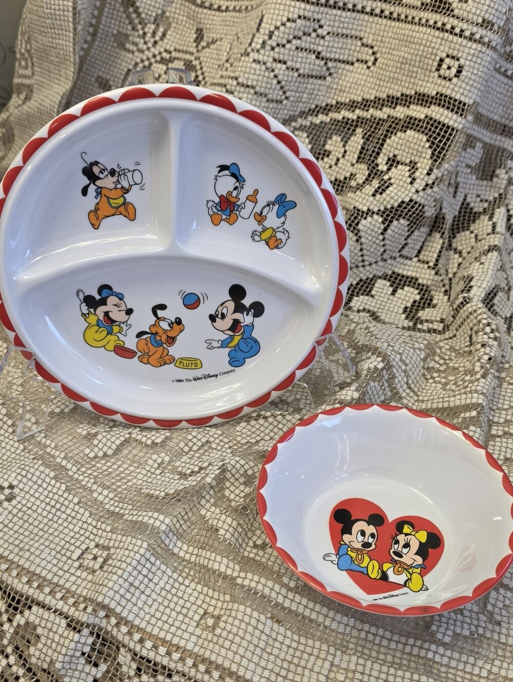 Vintage 1984 Disney Babies Plate & Bowl Set Selandia Designs Melamine Mickey